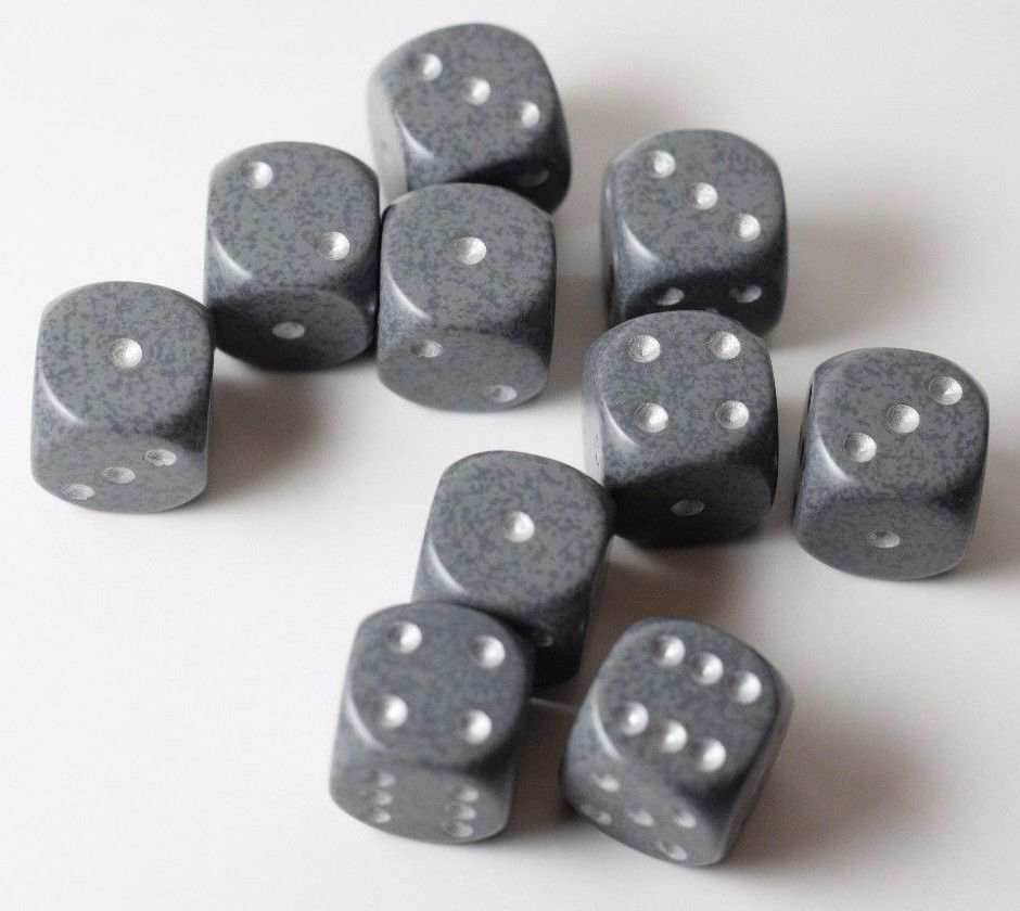 Hi-Tech Speckled 16mm D6 Pipped | Grey/Silver (sold per piece) - 