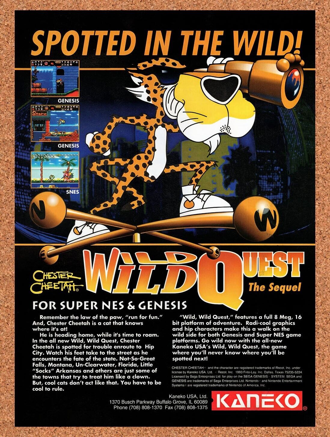 1993 Chester Cheetah Wild Wild Quest SNES Original Ad v1