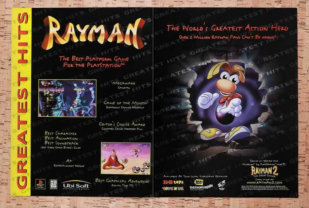 1998 Rayman PS1 Original Ad v6