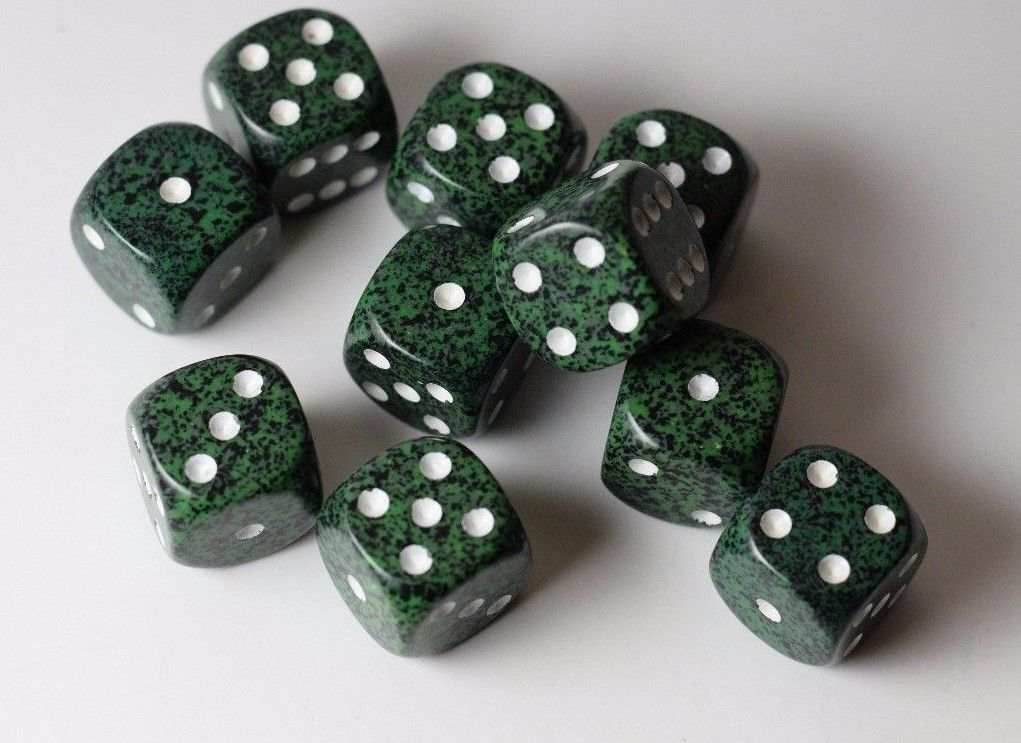 Recon Speckled 16mm D6 Pipped | Sold Per Die (Green/White) - 