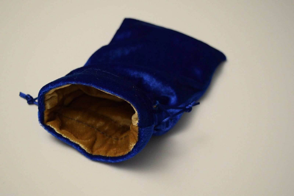 Large Blue Velvet Gift Bag RPG Game Dice Bag w/ GOLD Velvet Lining Counter Pouch - 