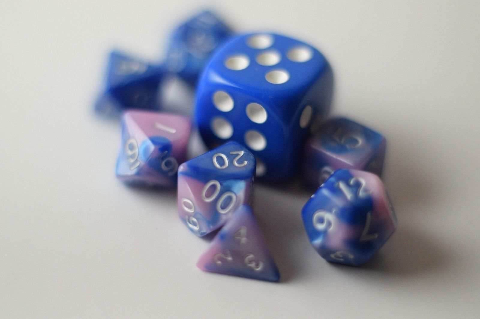 New Shiny Pink Blue Miniature Poly Dice Set Small (7) RPG DnD Mini Cute - 