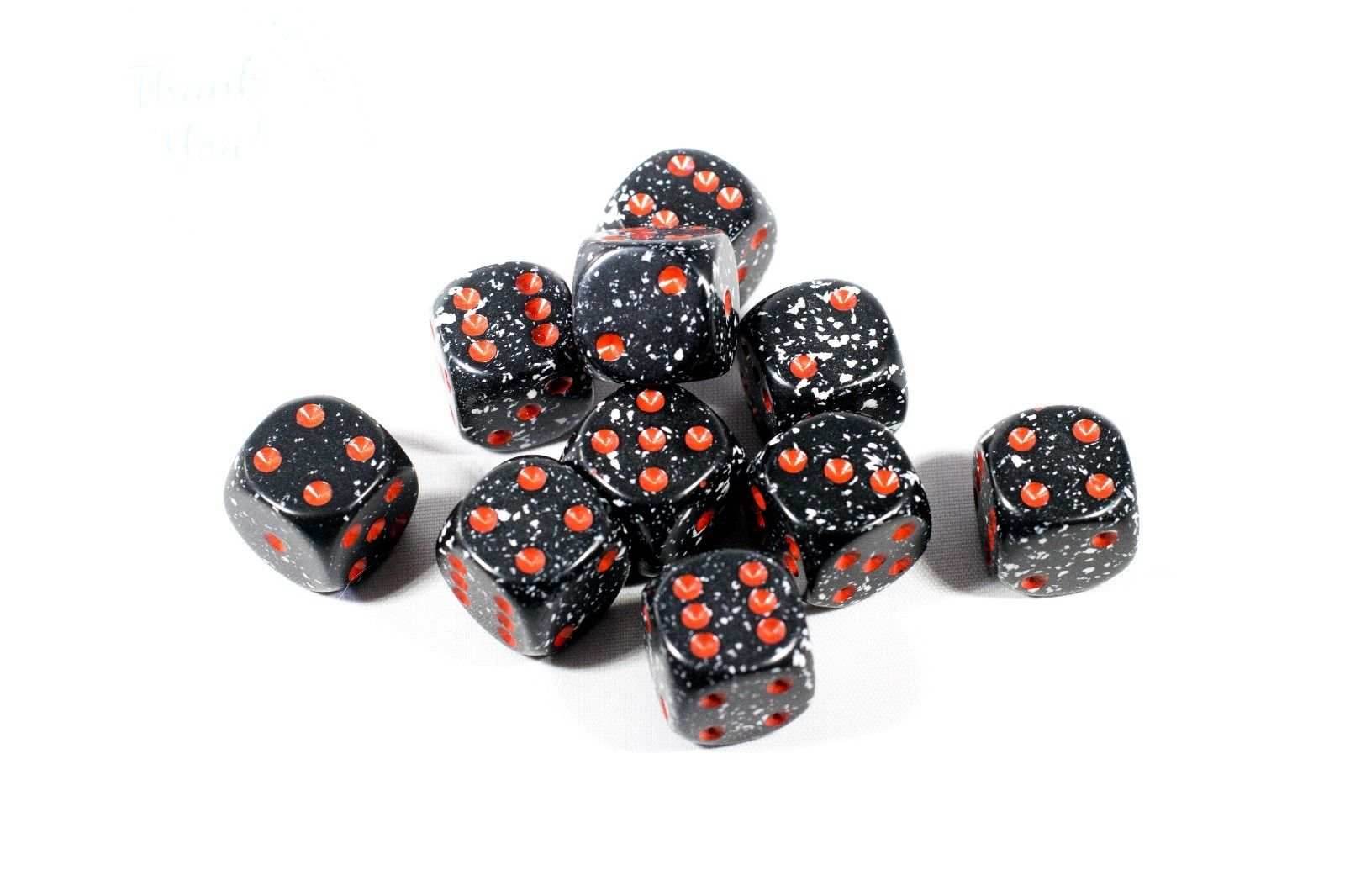 Space Speckled 16mm D6 Pipped | Black/White/Red (sold per die) - 