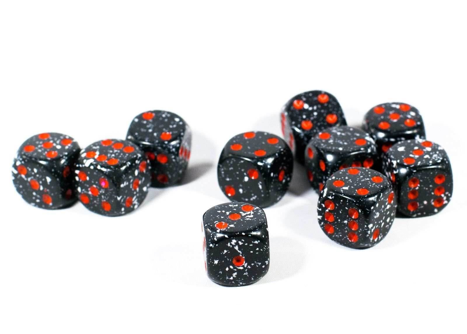 Space Speckled 16mm D6 Pipped | Black/White/Red (sold per die) - 