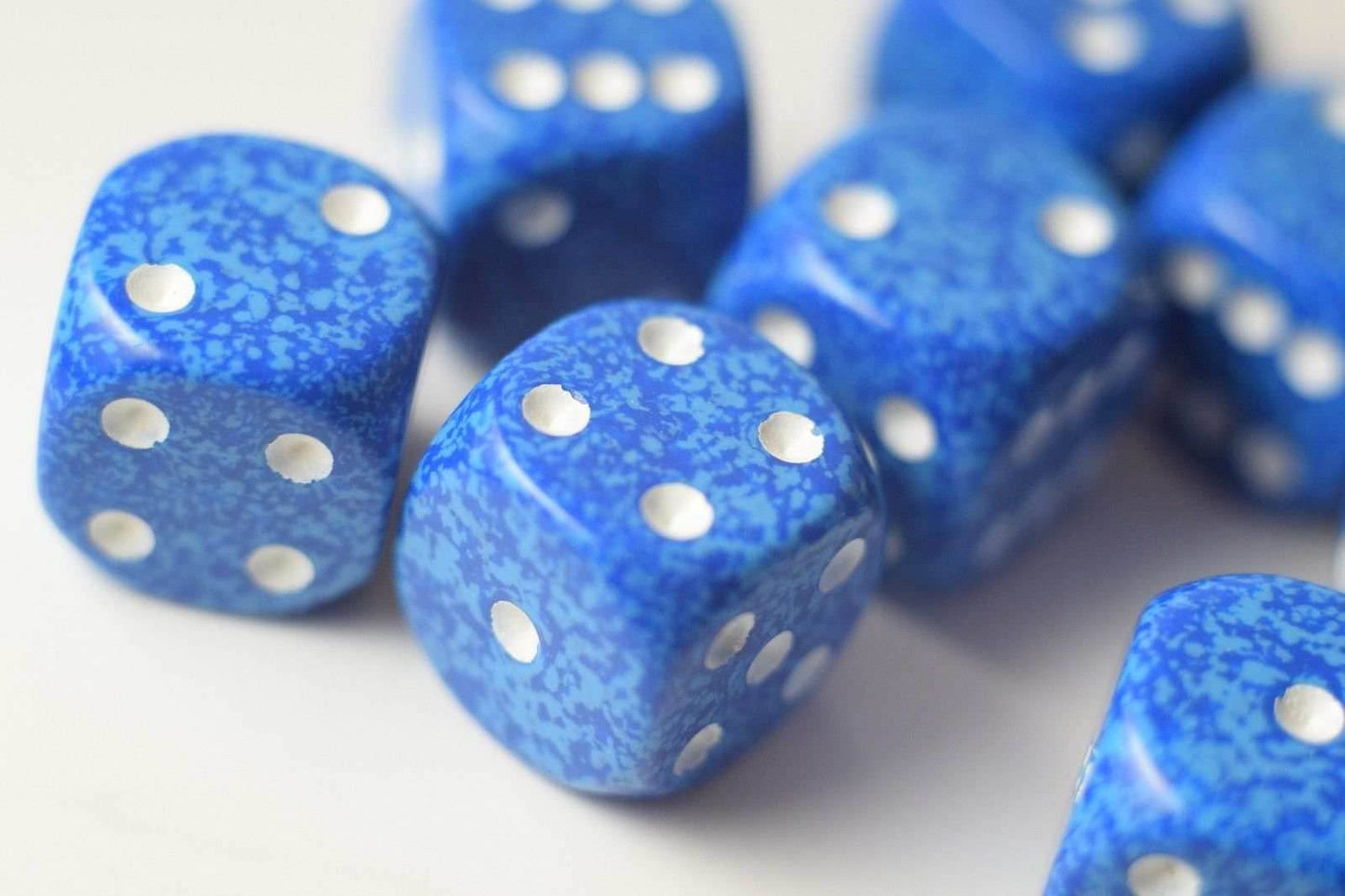 Water Speckled 16mm D6 Pipped Dice | Blue and White (sold per die) - 