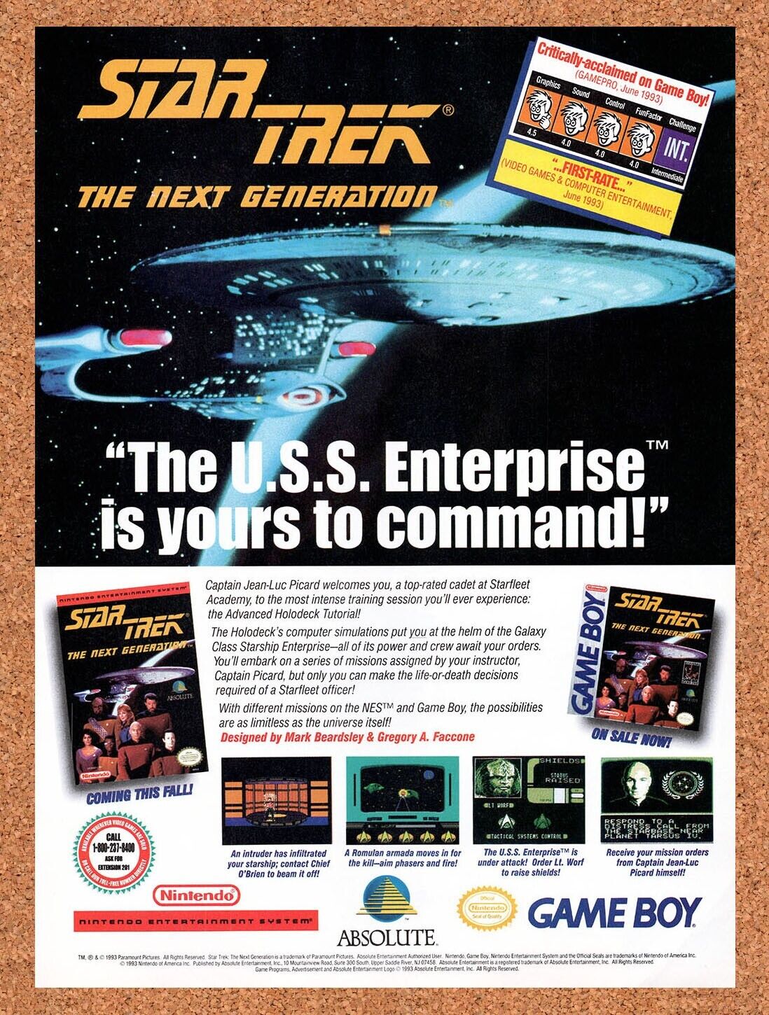 1993 Star Trek The Next Generation Game Boy Original Ad v1