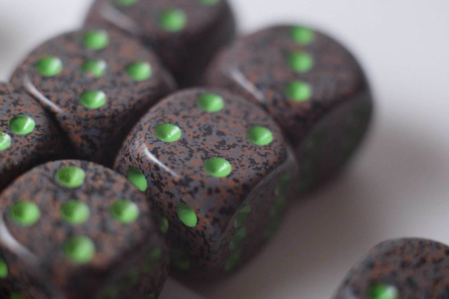 Earth Speckled 16mm D6 Pipped | Sold per Die (Green + Brown Dice) - 