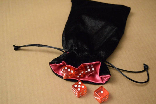 NEW Large Black Velvet RPG Game Dice Bag w/ Pink Satin Lining Counter Pouch Gift - 