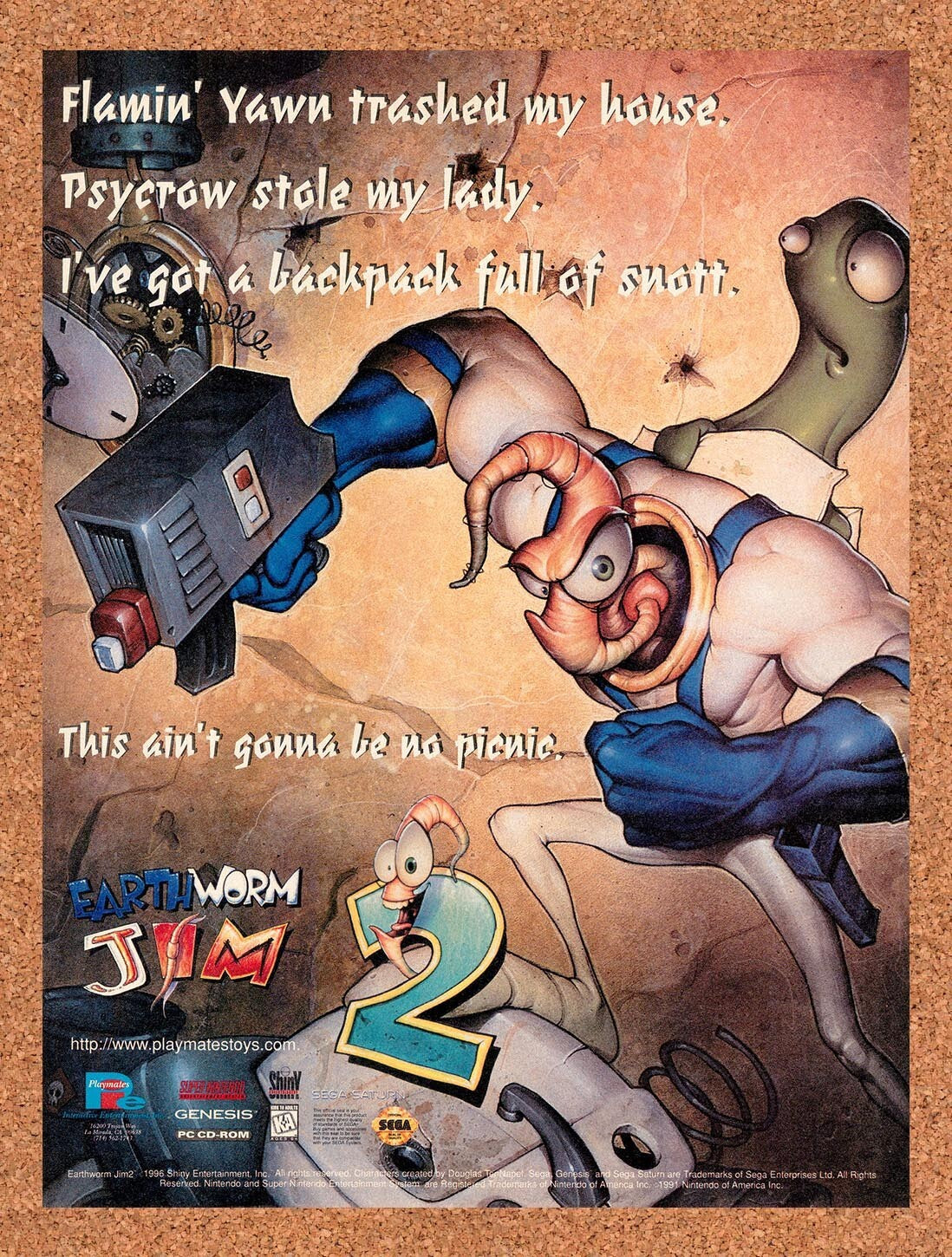 1996 Earthworm Jim 2 Genesis Original Ad v3
