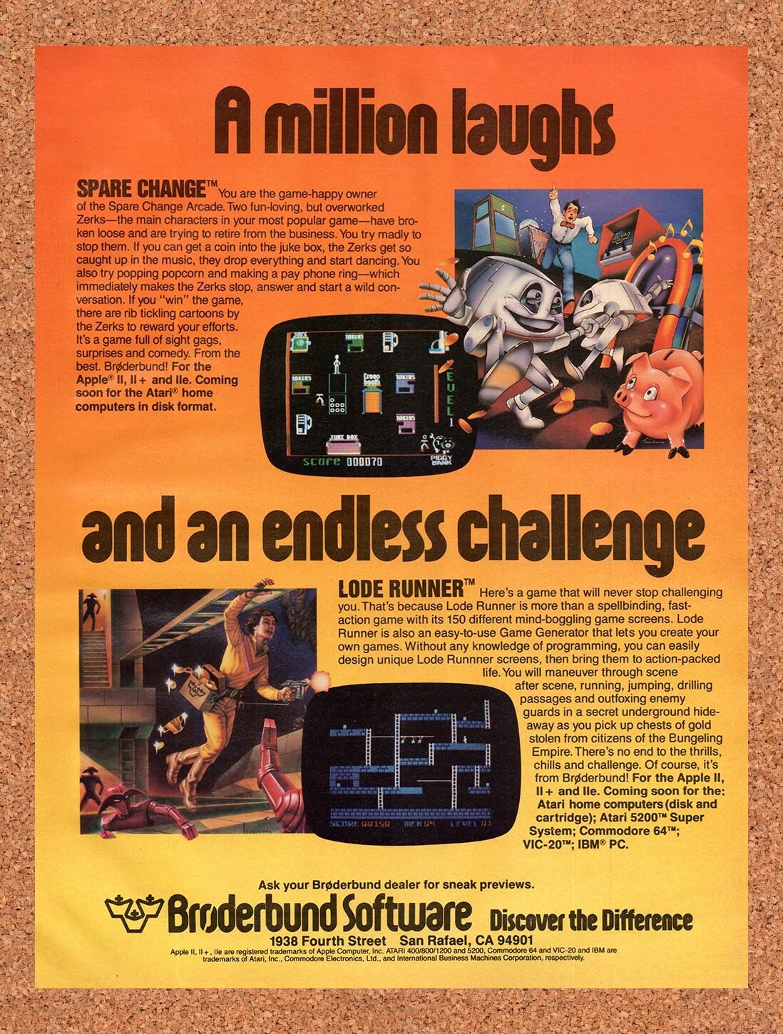 1983 Broderbund Spare Change Commodore 64 Games Original Ad v2
