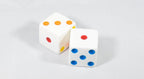 NEW 2 Jumbo 25mm 1 inch White Dice Pair RPG D6 Koplow Large Huge Rainbow Pips - 
