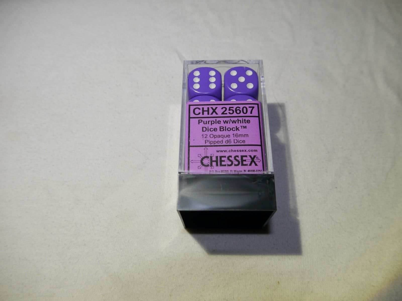 Opaque 16mm D6 RPG Chessex Dice (10 Dice) - Purple - Opaque Purple w/ White Pips - 