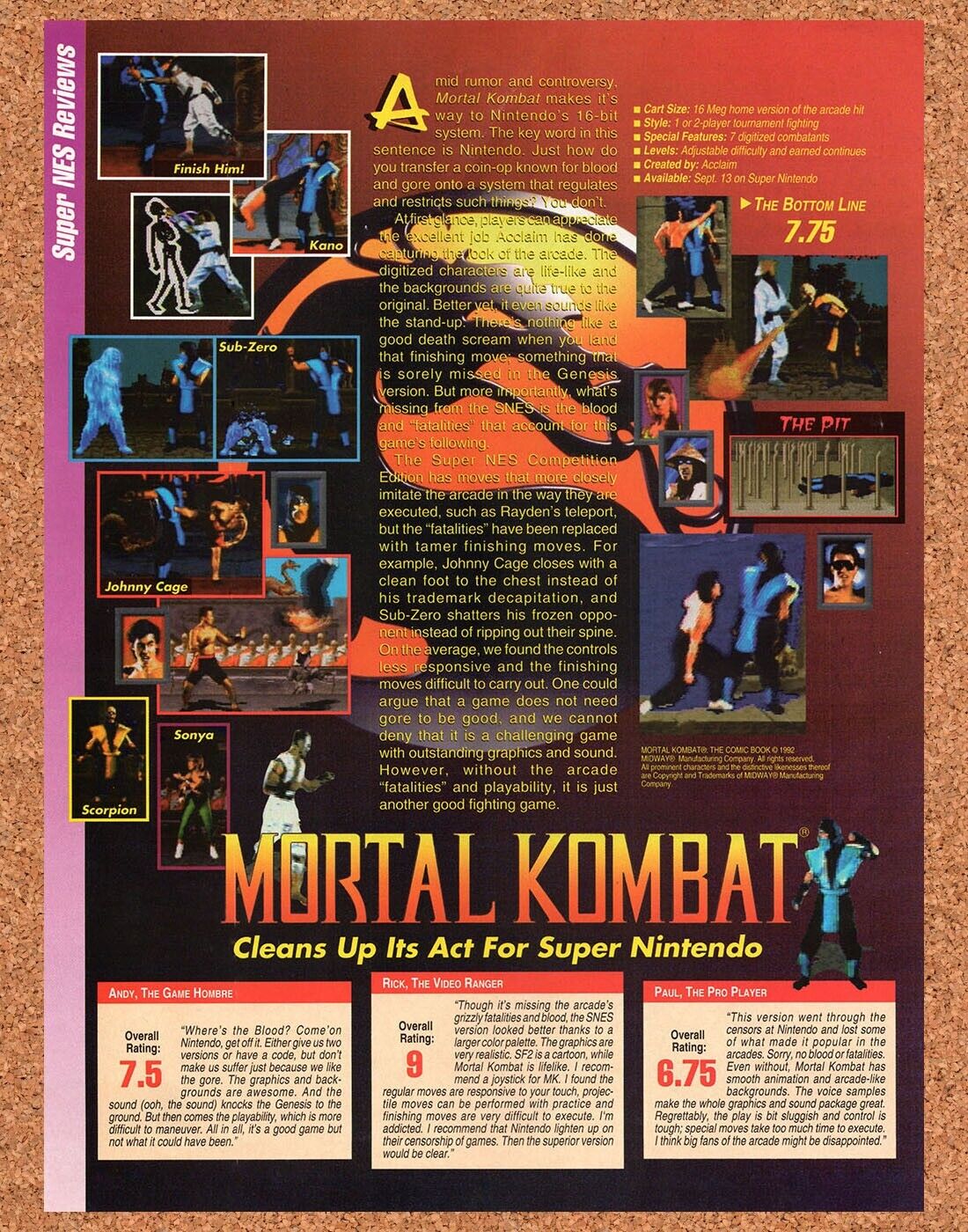 1993 Mortal Kombat SNES Original Ad v10