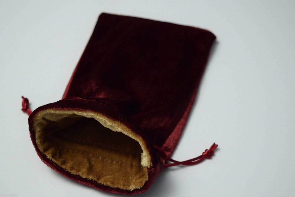 Large Maroon Velvet Gift Bag Game Dice Bag w/ GOLD Velvet Lining Counter Pouch - 