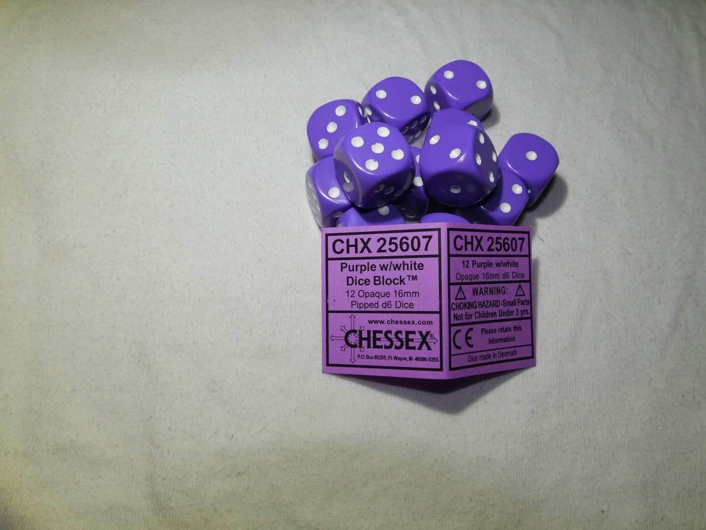 Opaque 16mm D6 RPG Chessex Dice (10 Dice) - Purple - Opaque Purple w/ White Pips - 