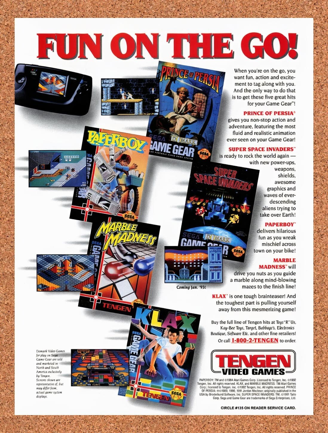 1992 Tengen Game Gear Games Original Ad v8