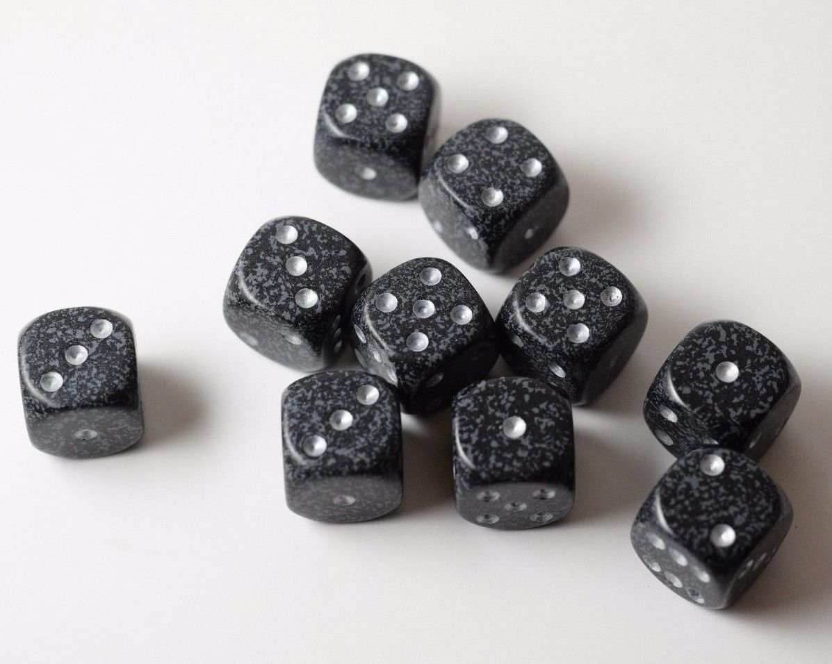 Ninja Speckled 16mm D6 Pipped | Black/Grey (sold per piece) - 