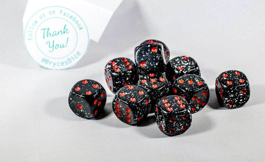 Space Speckled 16mm D6 Pipped | Black/White/Red (sold per die) - 