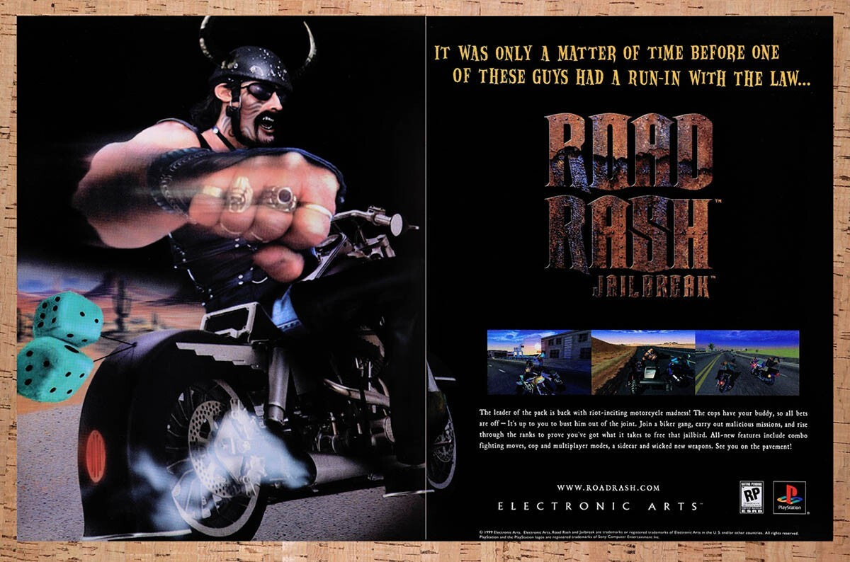 1999 Road Rash Jailbreak PS1 Original Ad v1