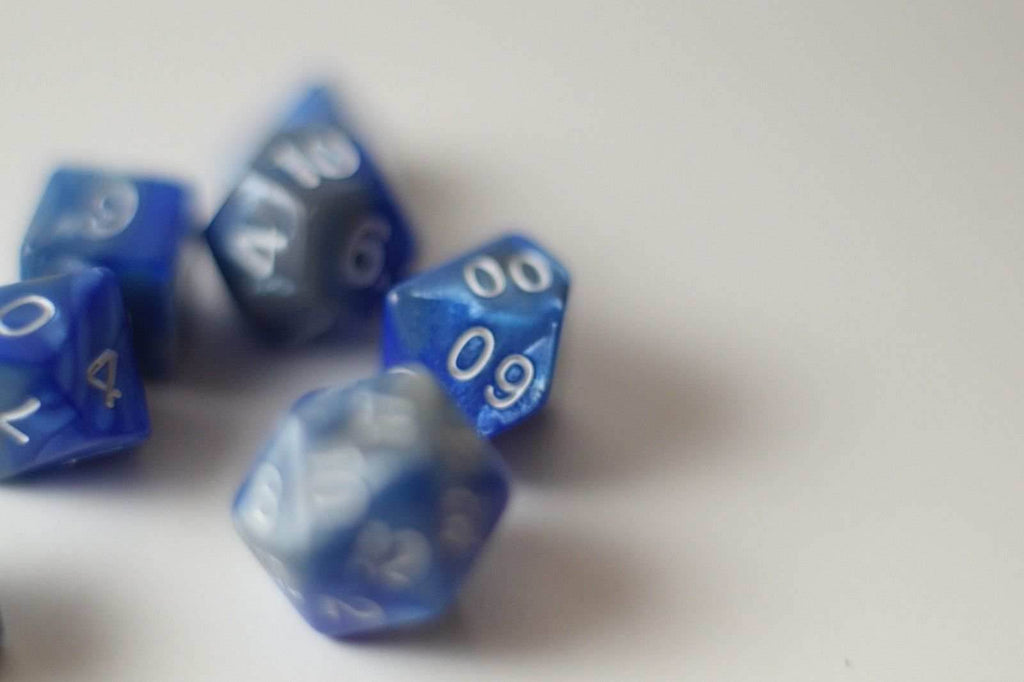New Shiny Steel Blue Miniature Poly Dice Set Small (7) RPG DnD Mini Cute - 
