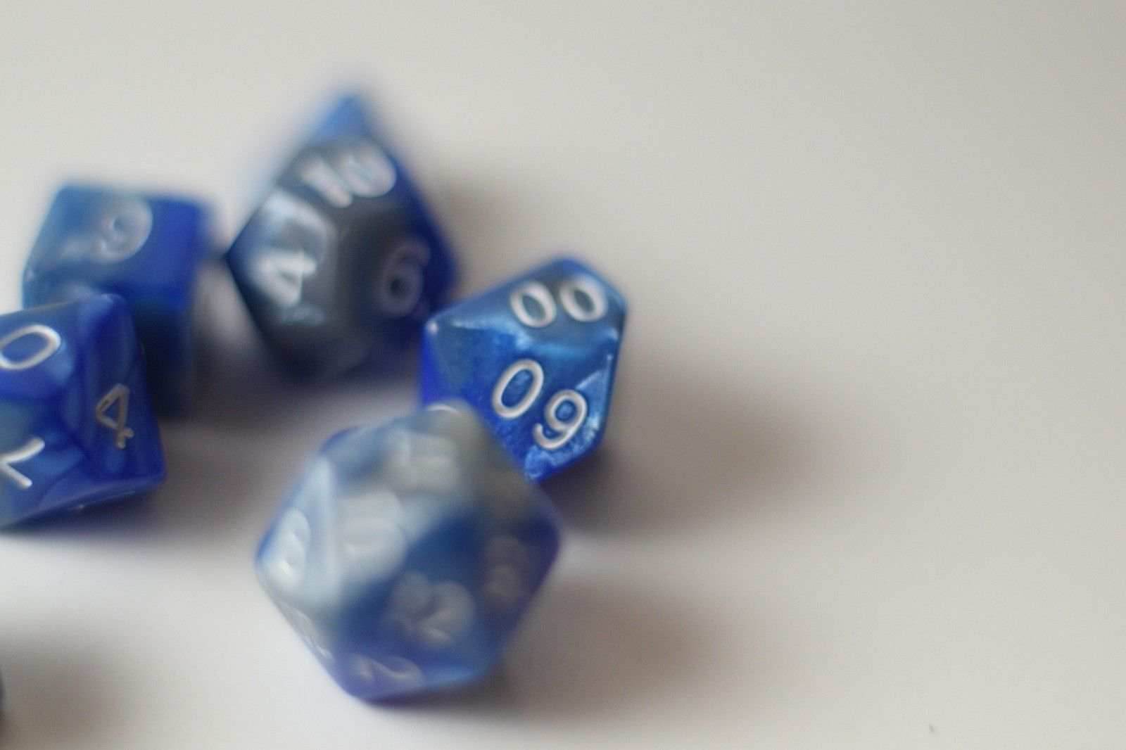 New Shiny Steel Blue Miniature Poly Dice Set Small (7) RPG DnD Mini Cute - 