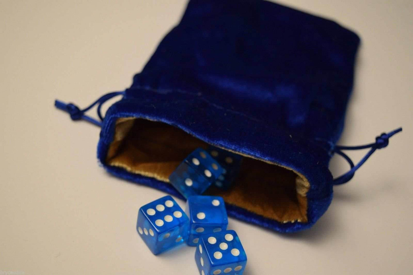 Large Blue Velvet Gift Bag RPG Game Dice Bag w/ GOLD Velvet Lining Counter Pouch - 