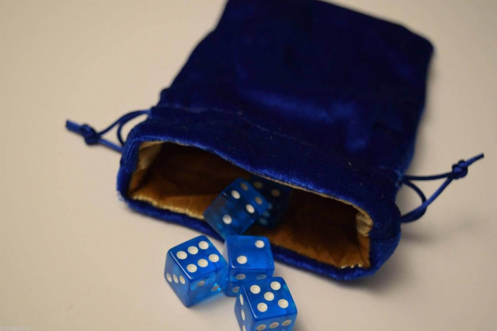 Large Blue Velvet Gift Bag RPG Game Dice Bag w/ GOLD Velvet Lining Counter Pouch - 