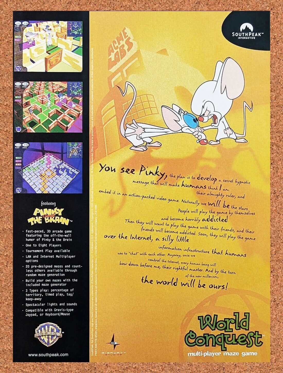1999 Pinky And The Brain PC Conquest Original Ad