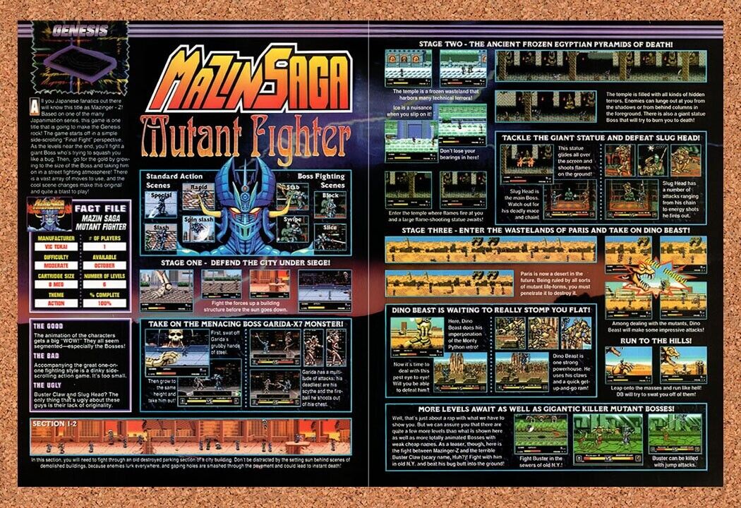 1993 Mazin Saga Mutant Fighter Genesis Original Ad v3