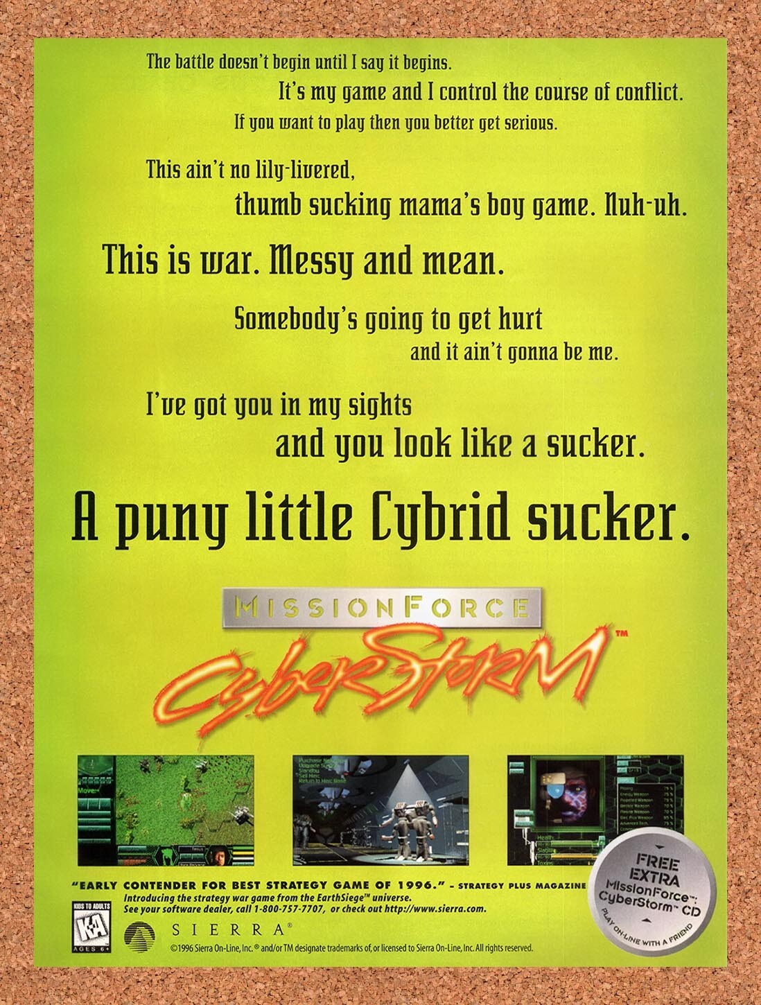 1996 MissionForce CyberStorm PC Original Ad v1