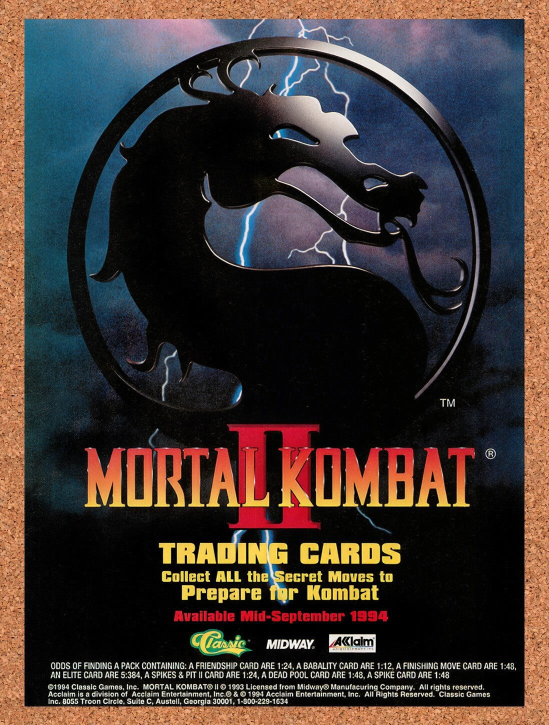 1994 Mortal Kombat II Trading Cards Original Ad v13