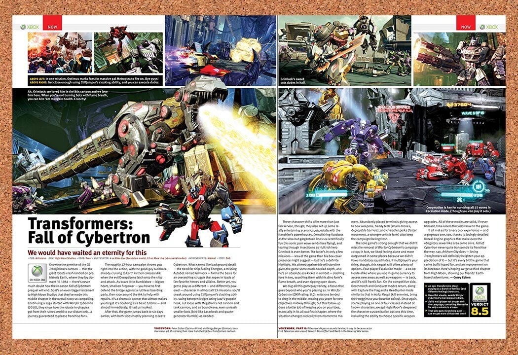 2012 Transformers Fall Of Cybertron Xbox 360 Review Original Ad v1