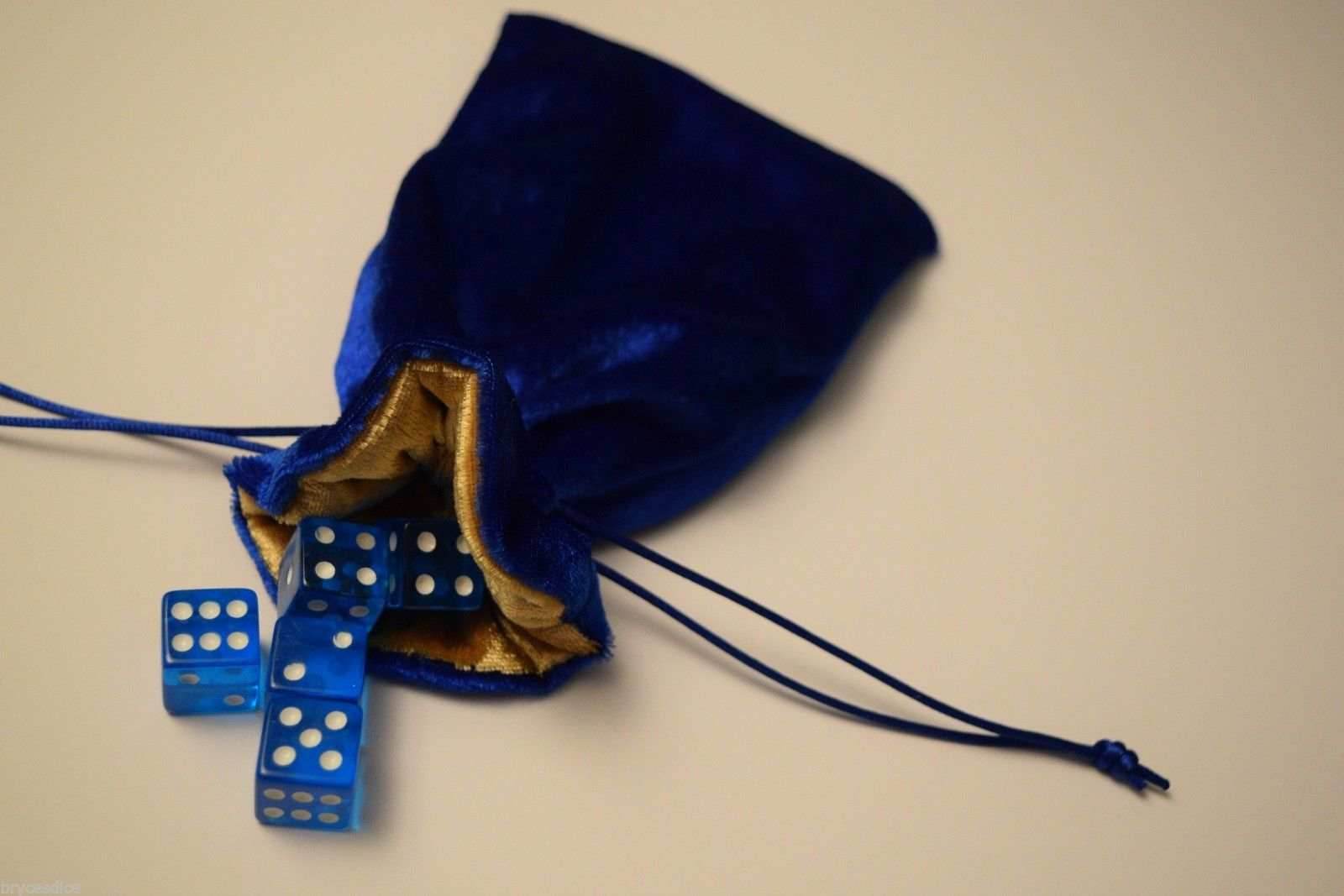 Large Blue Velvet Gift Bag RPG Game Dice Bag w/ GOLD Velvet Lining Counter Pouch - 