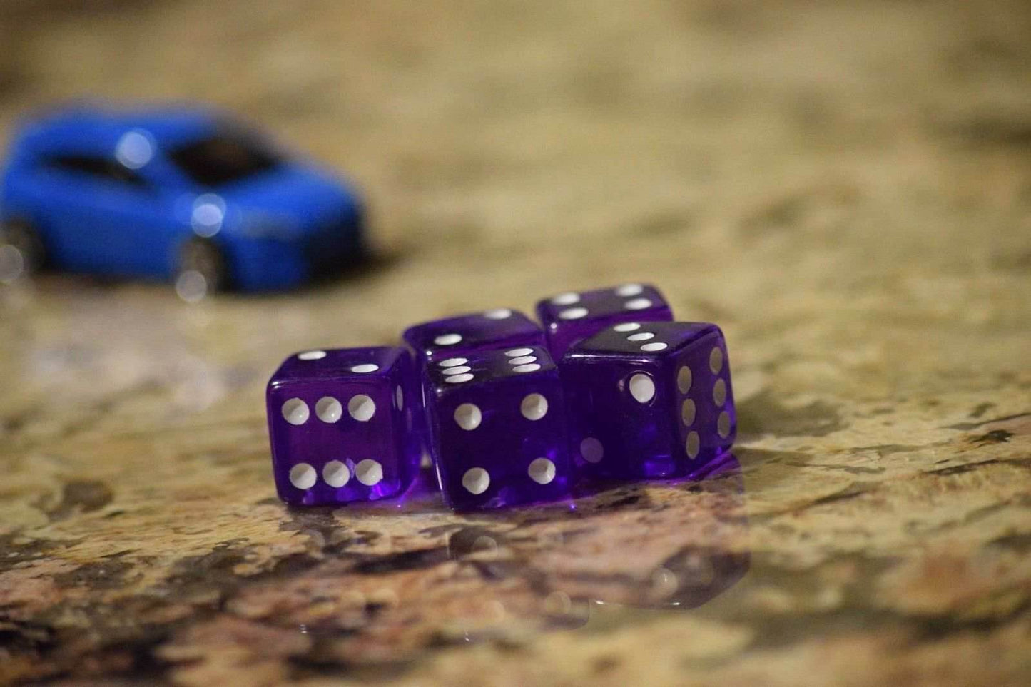 Purple 5 Transparent w/ White Pip Bunco Gaming Dice set 19mm D6 Yahtzee Quality - 