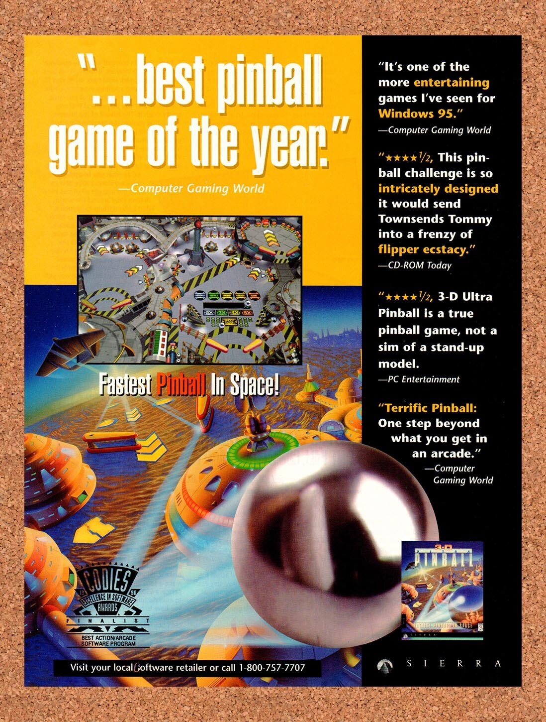 1996 3-D Pinball PC Original Ad v1