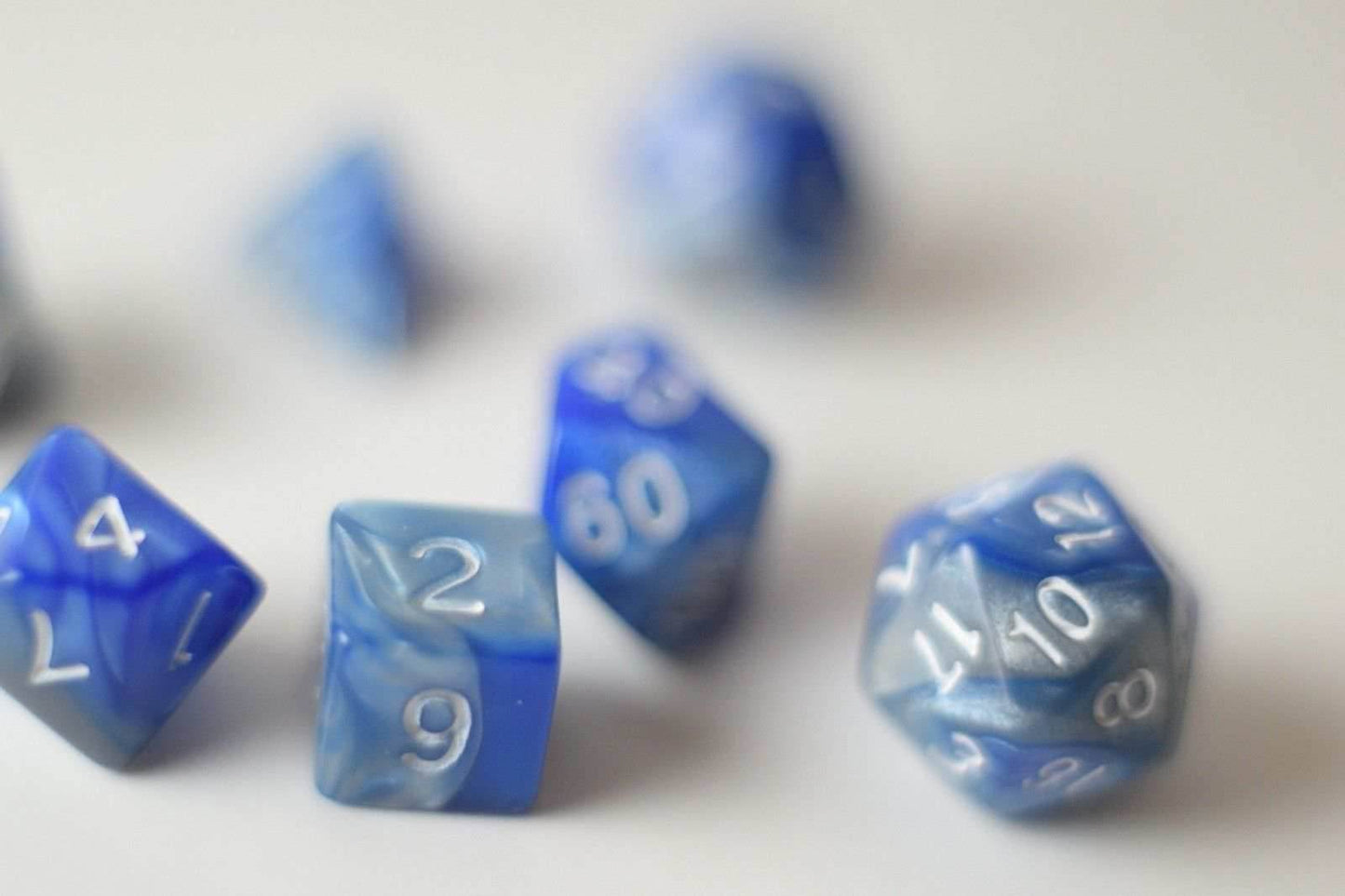 New Shiny Steel Blue Miniature Poly Dice Set Small (7) RPG DnD Mini Cute - 