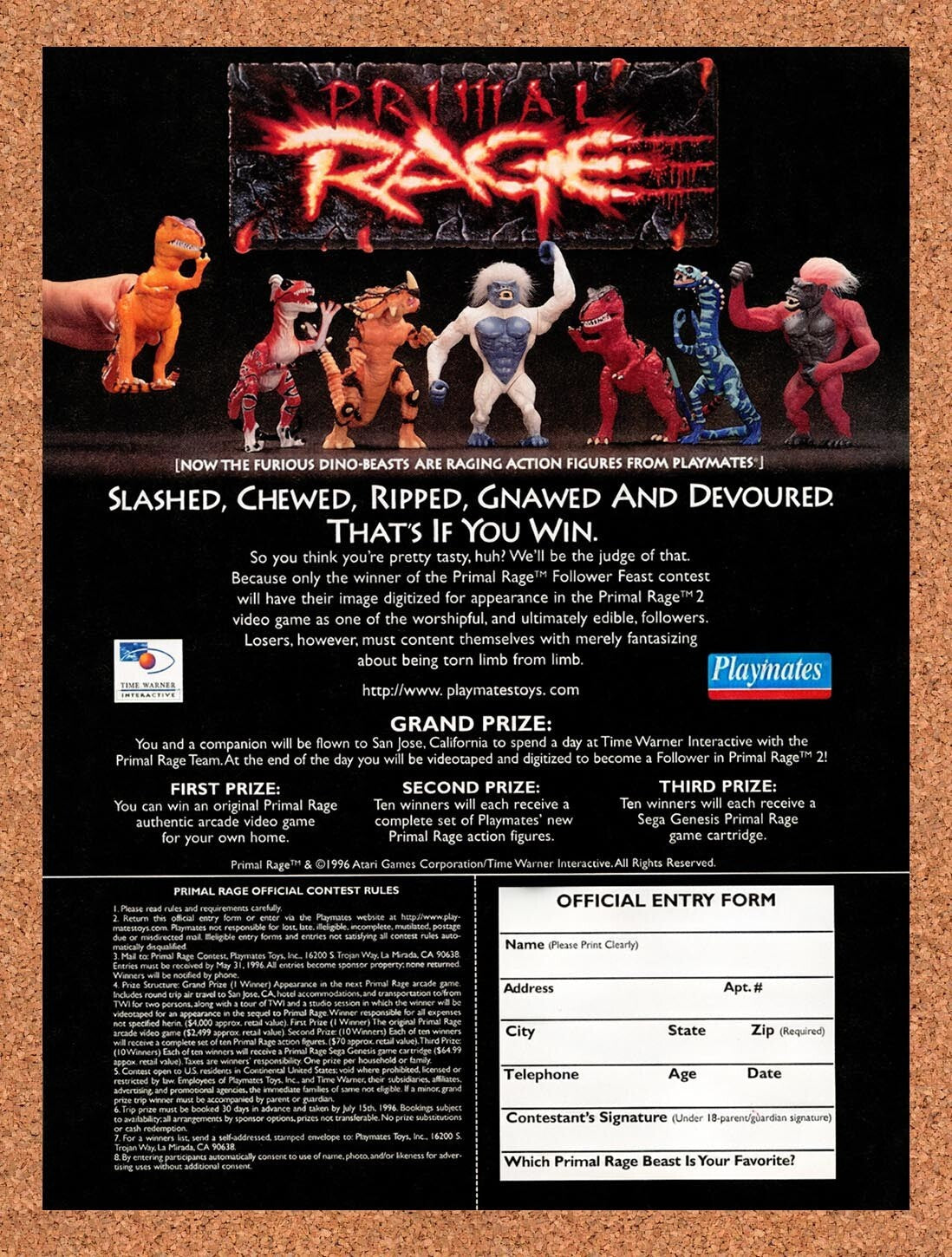 1996 Primal Rage Playmates Action Figures Contest Original Ad v2