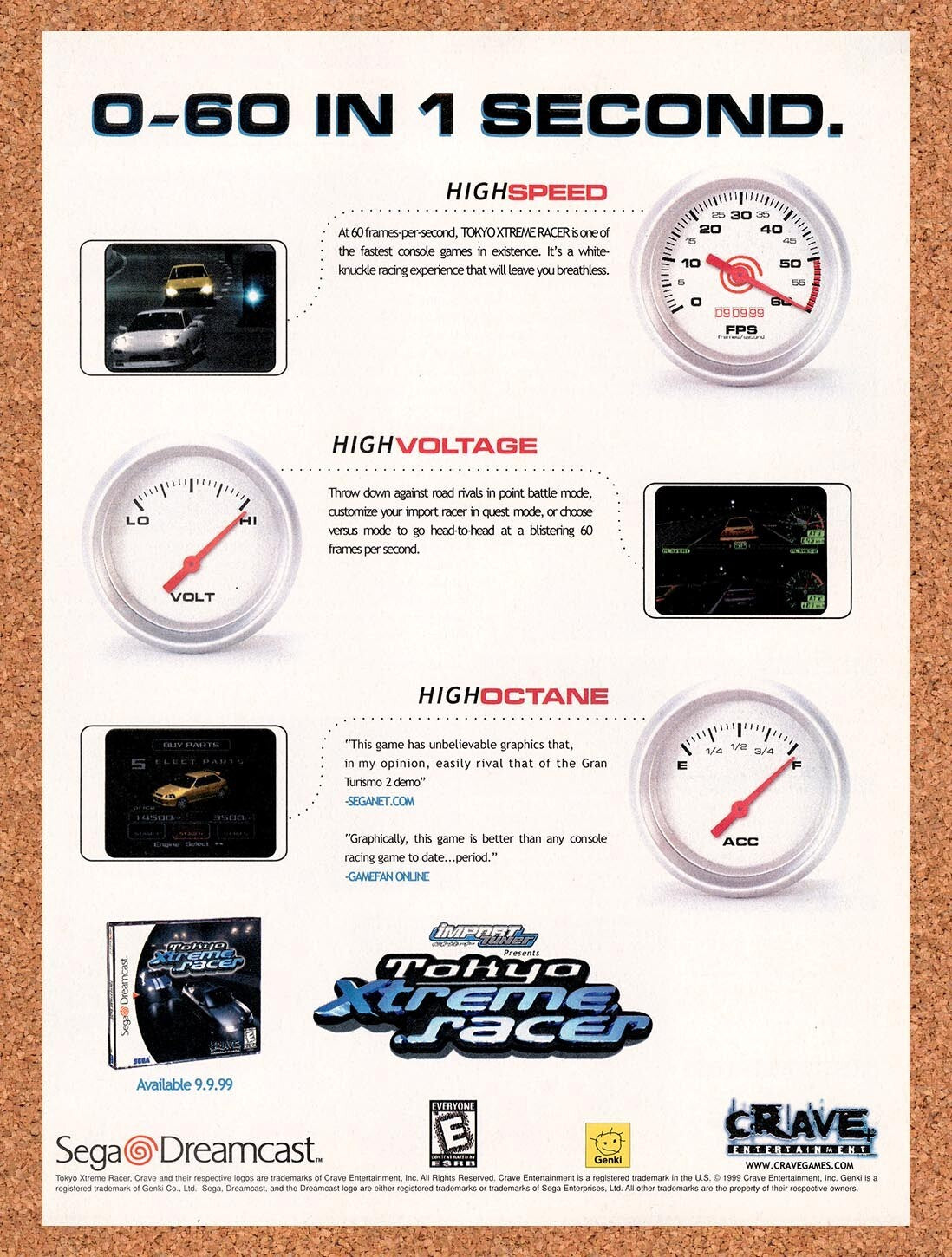1999 Tokyo Xtreme Racer Dreamcast Original Ad v2