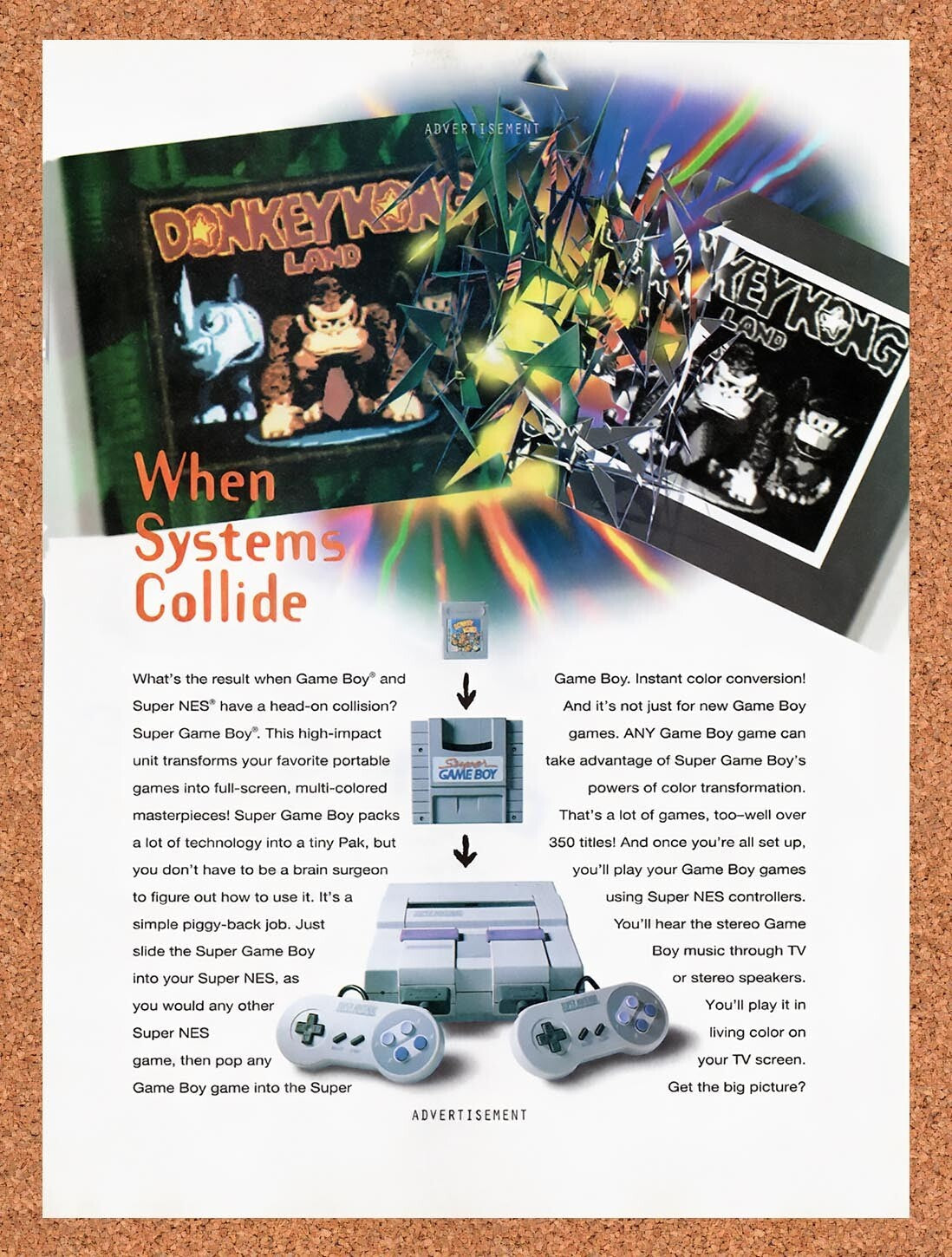 1995 Super Game Boy Donkey Kong Land Original Ad v7