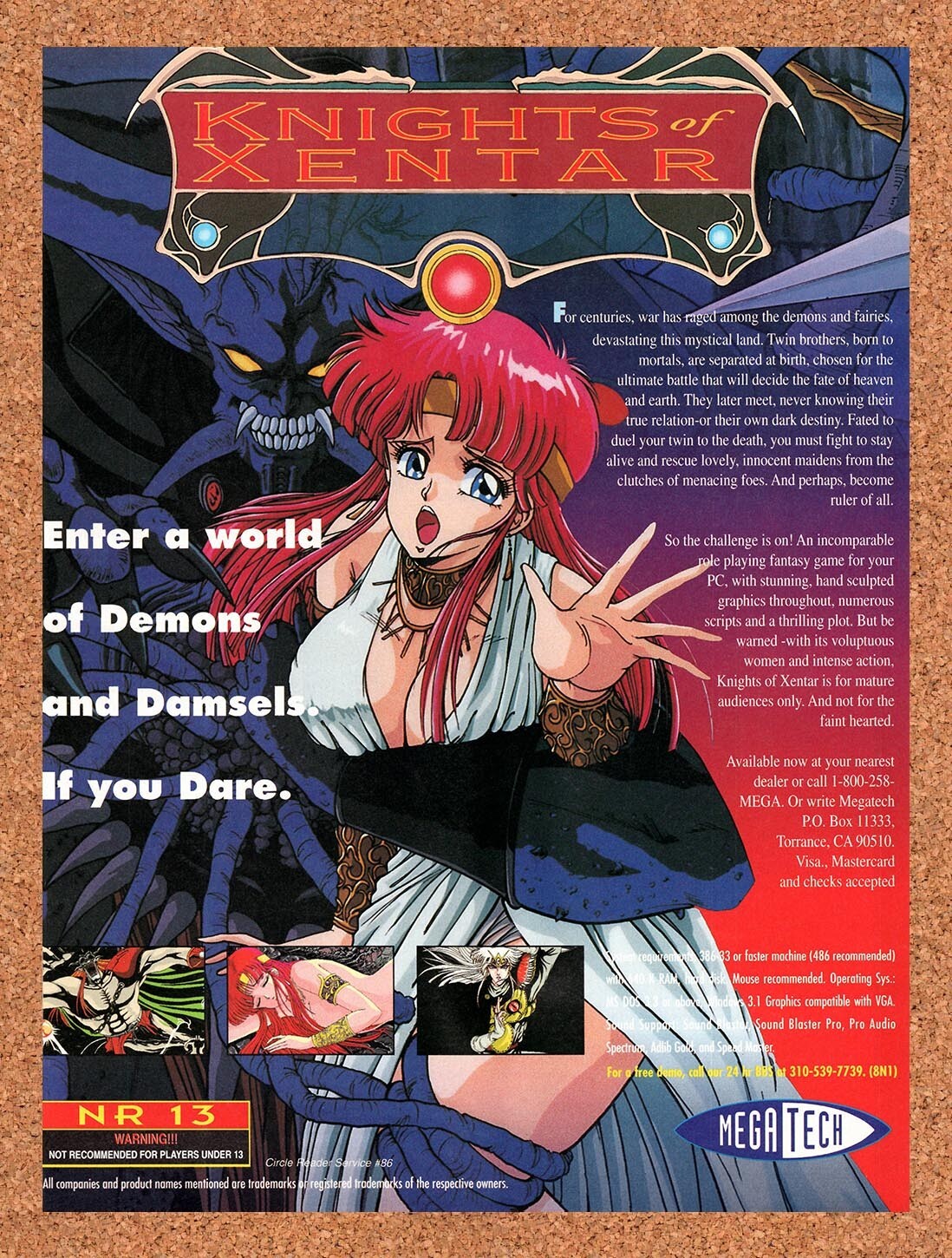 1995 Knights Of Xentar MS-DOS Erotic RPG Original Ad v1