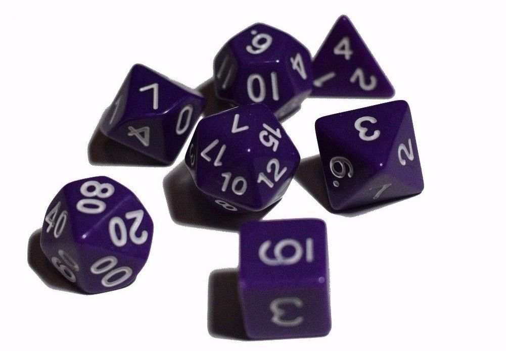 Purple Opaque 7 Die Set Polyhedral Dice by BrycesDice RPG Magic D&D Unique - 