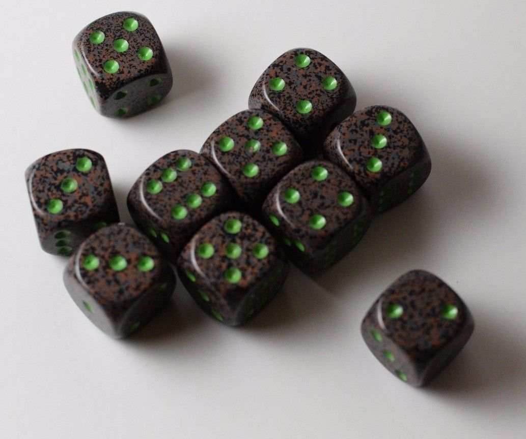 Earth Speckled 16mm D6 Pipped | Sold per Die (Green + Brown Dice) - 