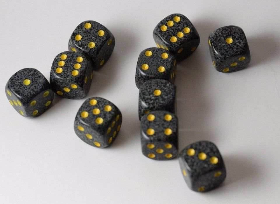Urban Camo Speckled 16mm D6 Pipped | Sold Per Die (Black/Grey/Yellow) - 