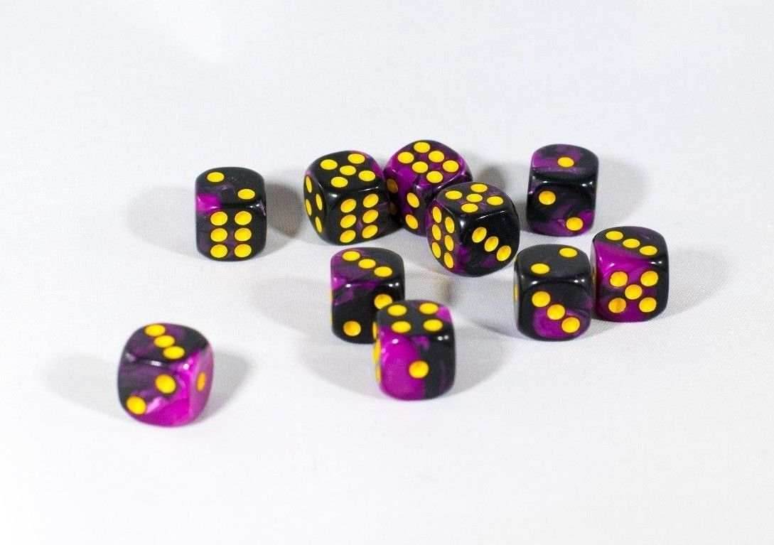 New Royal Purple and Black Dice with Yellow Pips 12mm D6 RPG Dice (10) Yahtzee - 