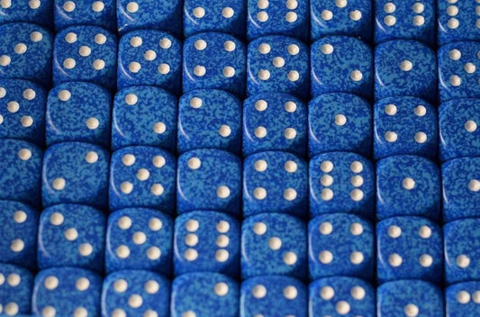 Water Speckled 16mm D6 Pipped Dice | Blue and White (sold per die) - 