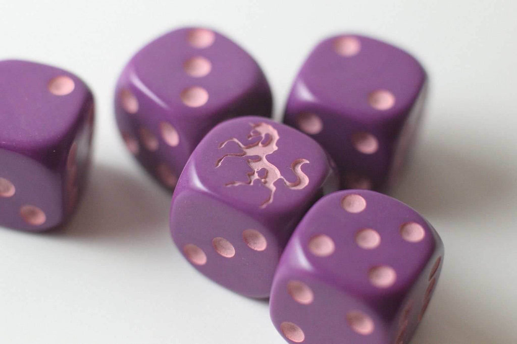 NEW Purple Dice with Pink Unicorns Dice 6 Sided Bunco RPG D6 16mm Roll - 