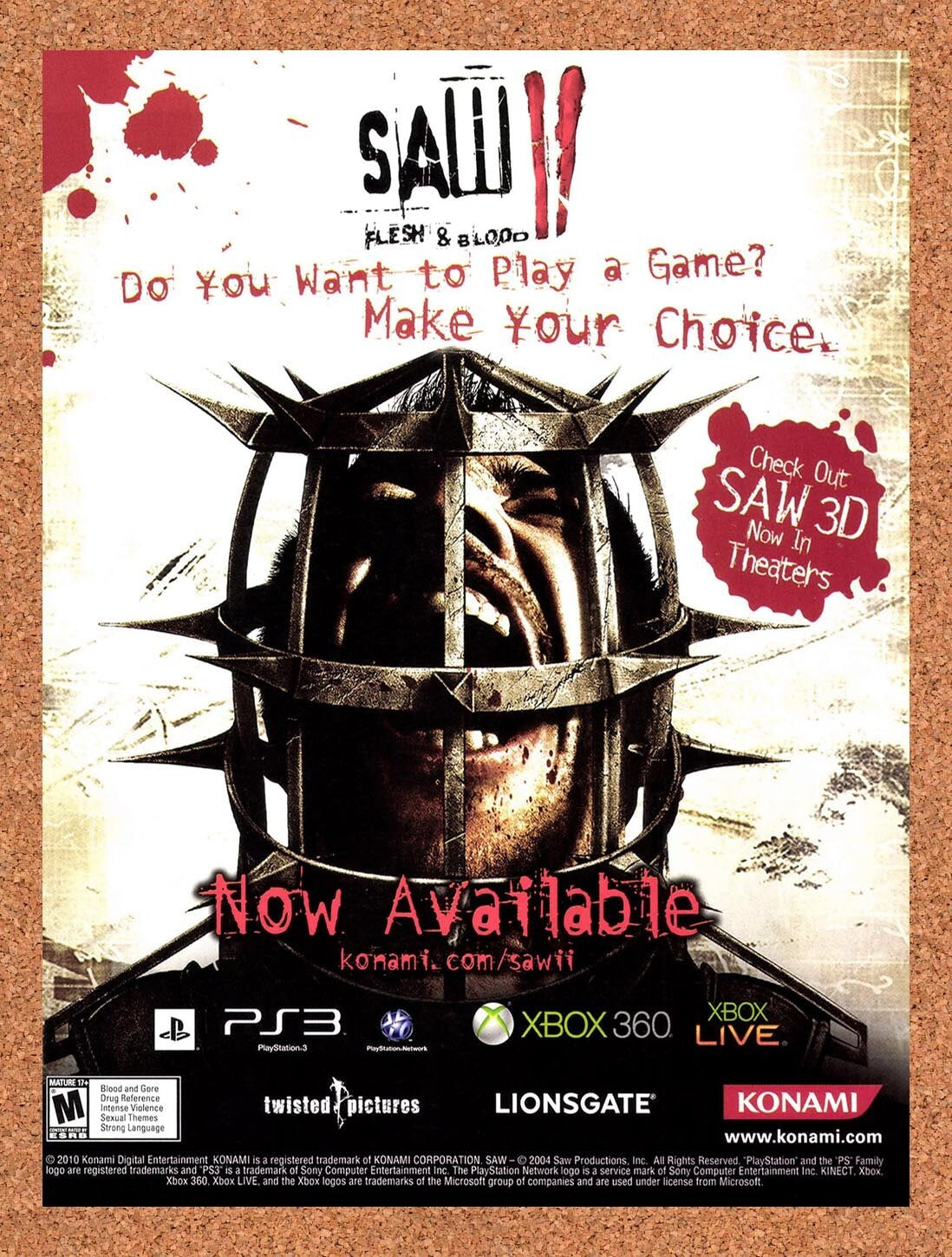 2010 Saw II Flesh & Blood PS3 Original Ad v1