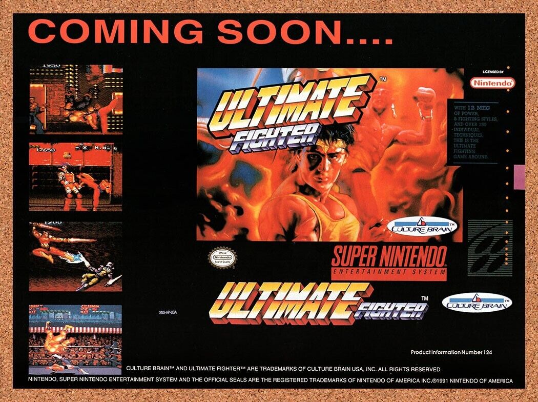 1993 Ultimate Fighter SNES Original Ad v1