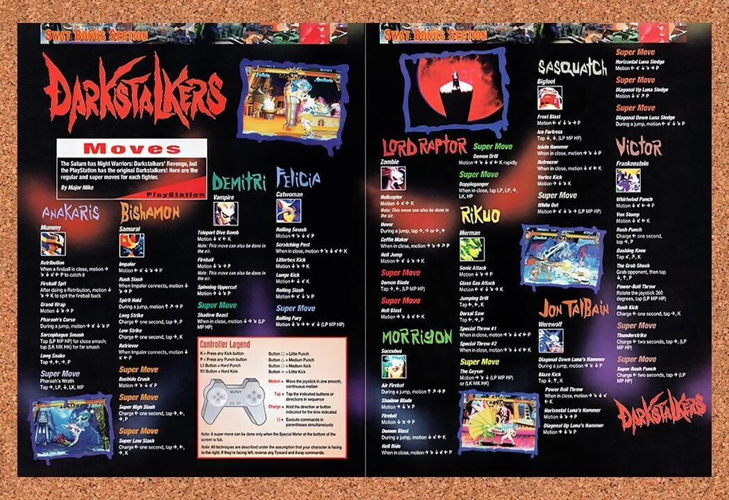 1996 Darkstalkers PS1 Moves Breakdown Original Ad v3