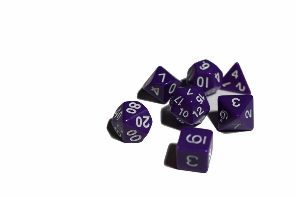 Purple Opaque 7 Die Set Polyhedral Dice by BrycesDice RPG Magic D&D Unique - 